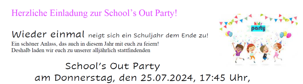 Einladung School’s Out Party