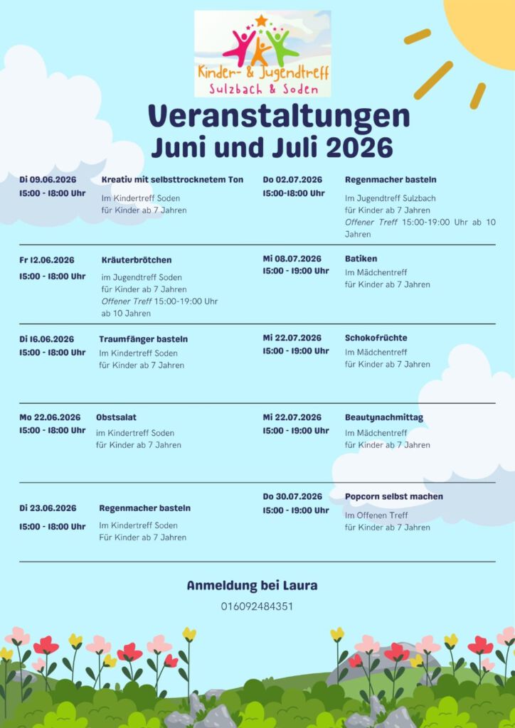 Veranstaltungen Jugendtreff Sulzbach/Soden